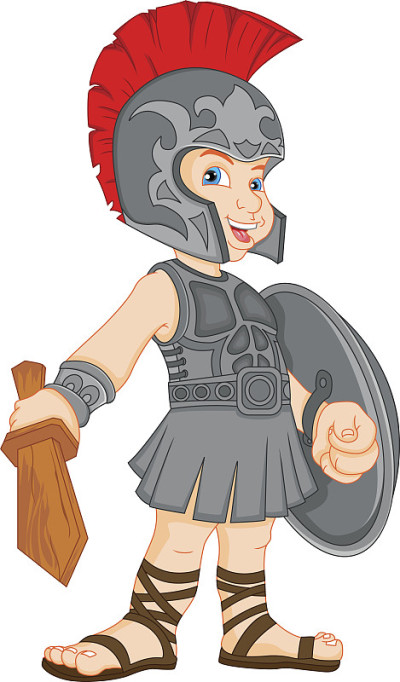 穿着罗马士兵服装的男孩