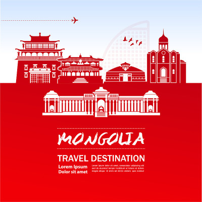 蒙古旅游目的地大矢量插图。