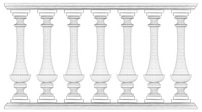 线框装饰栅栏隔离在白色背景。栏杆的一部分。3 d。矢量图
