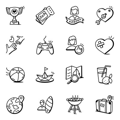 Set of Leisure Activities Doodle Icons