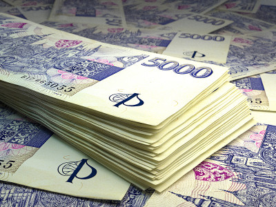 捷克钞票。Czechkoruna账单。5000捷克克朗，商务，财务背景。