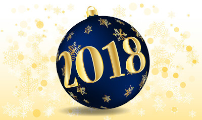 矢量插图的快乐新年2018在圣诞球紫色的形式。美丽的背景优雅的层。可以用于明信片吗