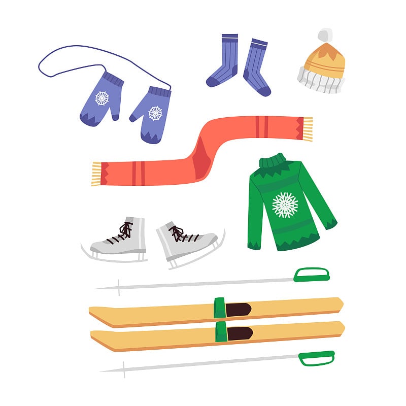 Winter sport and fun activity equipment set - ski,