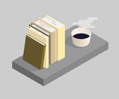 The vector illustration of books and a cup of coff