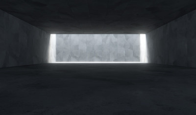 用混凝土墙和侧光的空空间，抽象现代的设计背景。3 d渲染。