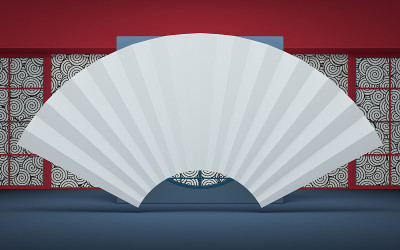 中式的空房间，3d渲染。