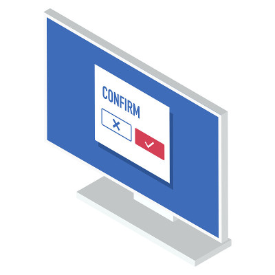 PC监控矢量插图。显示确认。