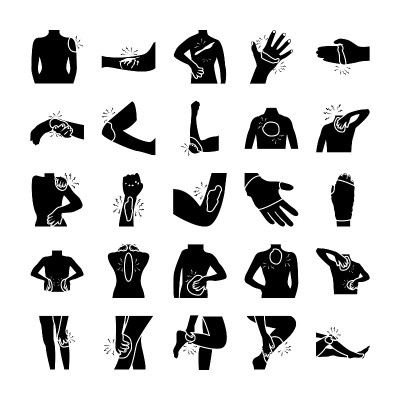 Human Body Parts Injury Glyph Vectors Set