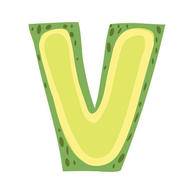 牛油果程式化的字母v矢量插图
