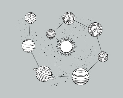 行星矢量插图。占星学,天文学。神秘的科学。