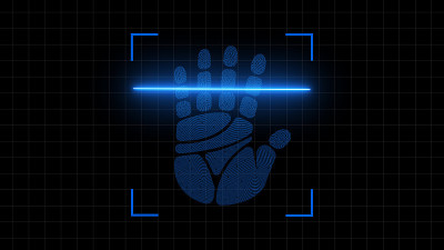 生物指纹扫描仪。指纹技术识别的概念。识别系统。