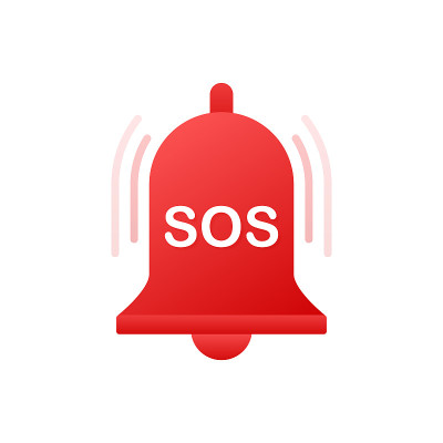 SOS红色的钟。警铃和SOS字母图标。矢量插图。