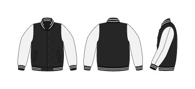 Varsity茄克衫(棒球茄克衫)模板插图(正面、背面、侧面)
