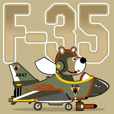 Bear the jet pilot, vector cartoon插图