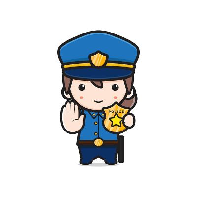 可爱的警察展示身份卡通图标插图。
