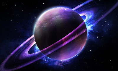 抽象的空间插图，三维图像，明亮的抽象行星环在宇宙星空
