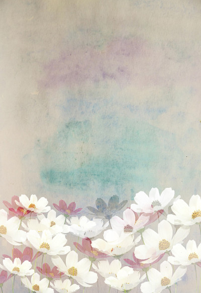 风景如画的花卉水彩背景，与色彩滤镜