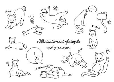 手绘简单和可爱的猫插图集