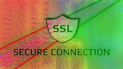 SSL协议屏幕概念。数字轨道在协议前不受保护，协议后安全。抽象背景为绿色和黄色。