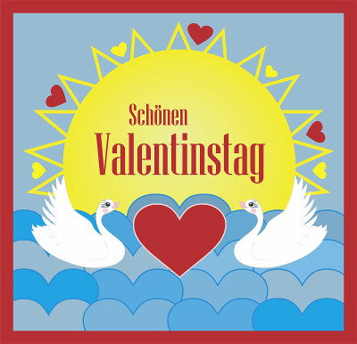 天鹅游来游去的矢量图，德文(德语)意思是美丽的情人节:Schönen Valentinstag。