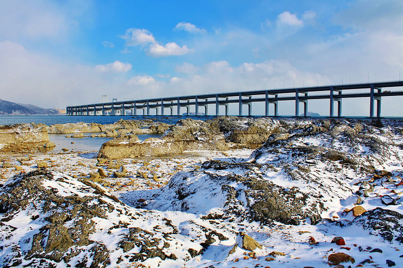 大连星海湾下雪