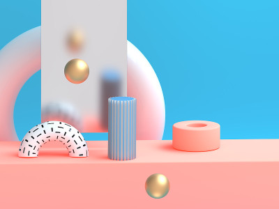 三维渲染合成几何形状:环面，圆柱，球体。粉彩调色板的极简插图。静态和动态横幅。用于网页，模型，作为讲