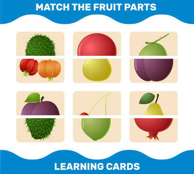 Match cartoon fruits parts. Matching game. Educati