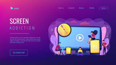 Screen addiction concept landing page.