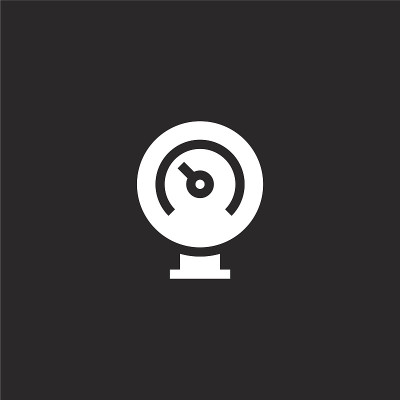 计图标。用于网站设计和移动应用程序开发的填充压力表图标。仪表图标从填充工业收集孤立在黑色背景。