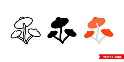 蘑菇图标有三种颜色，黑白，轮廓。孤立向量符号符号