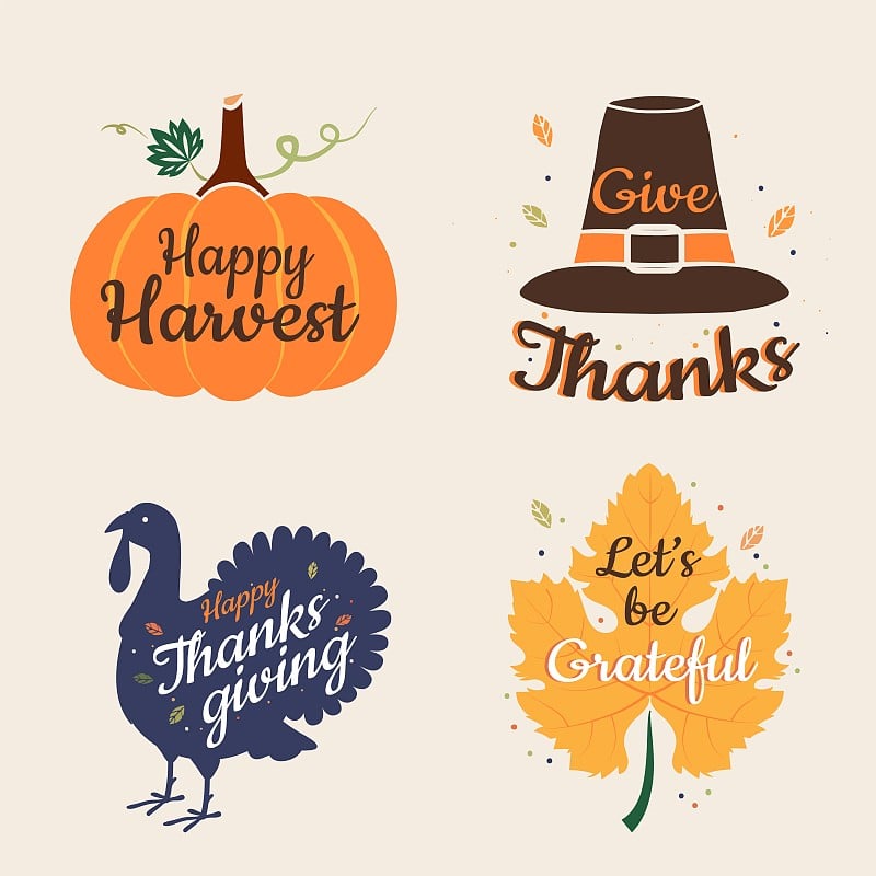 Set of Happy Thanksgiving Vector Calligraphic Illu