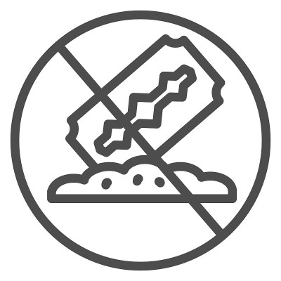 没有毒品的线条图标，生活没有上瘾的概念，反可卡因标志的白色背景，剃须刀片和粉末图标在轮廓风格的移动概