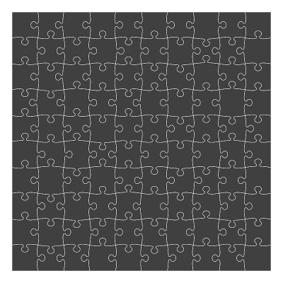 拼图模板10x10块，黑色剪影。向量