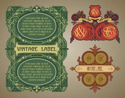 vector vintage items:标签Art Nouveau