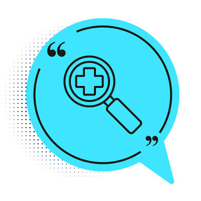 Black line Magnifying glass for search medical ico
