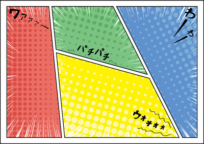 漫画框、面板布局和日本音效“哇”“拍”“啊”“呜”