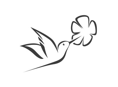 蜂鸟和花卉风格优雅简单的图标向量