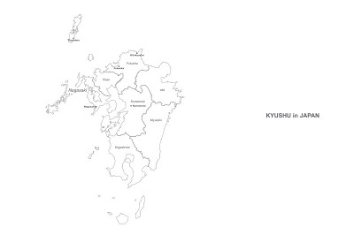 九州岛的地图。日本区域矢量地图。