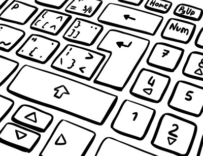 键盘键草图。输入键结束移位。黑白画。黑线矢量插图。