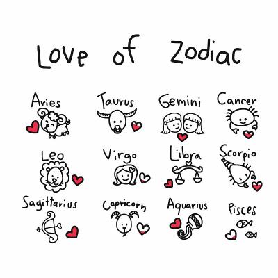 Love of zodiac cute cartoon vector illustration