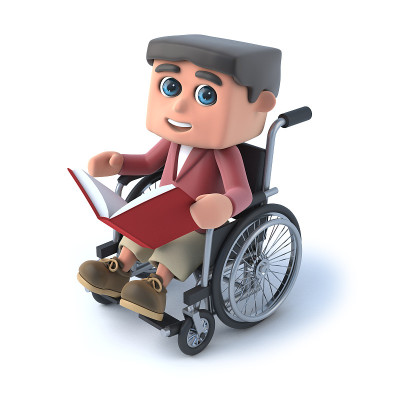 3d男孩在轮椅上看书