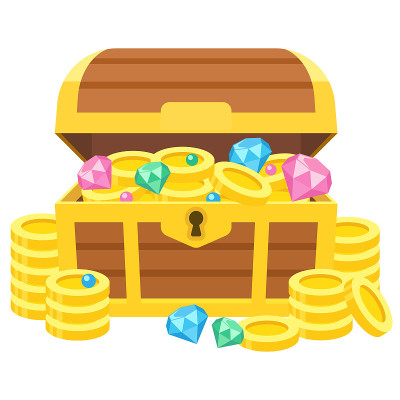 Illustration of a treasure box with gold coins and