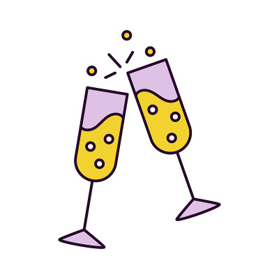 Pictogram of two glasses in toast. Isolated single