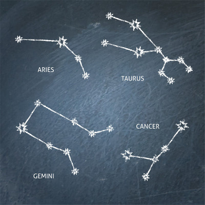 粉笔星座符号设置在黑板上
