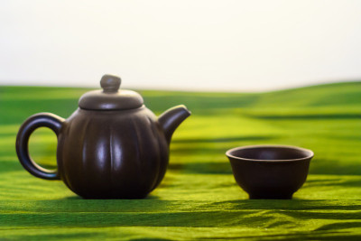 一个杯子和一个瓷壶