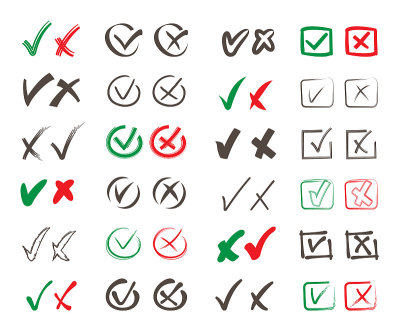 罗斯heck marks set。选择正确，错误的公众投票符号，积极的，消极的投票形式，是和否，在圆
