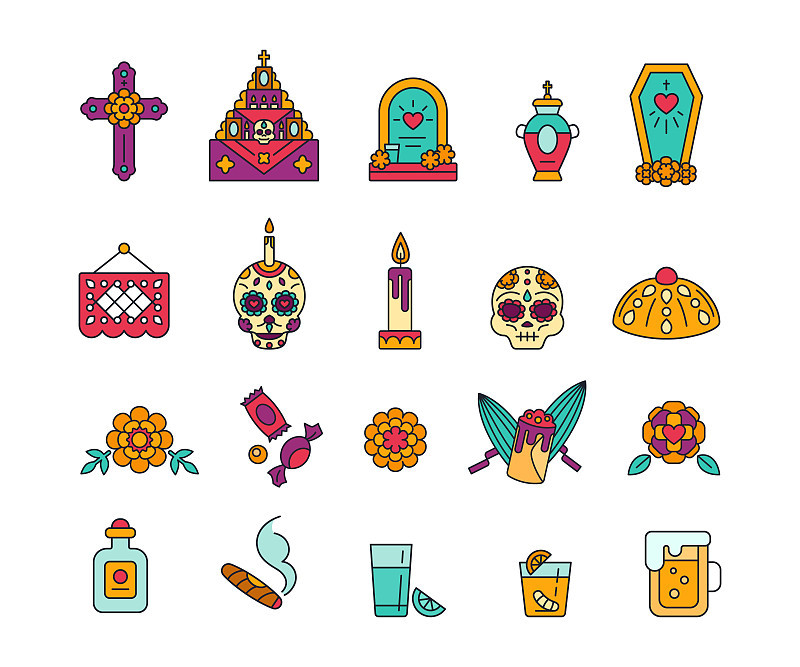 Set of colorful solid icons for celebration of Dia图片下载-稿定设计