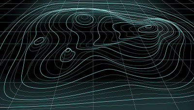 3D Abstract Topographic Map Neon Light Lines Back