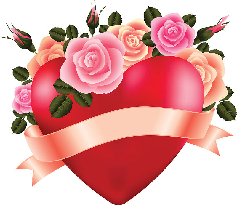 Heart with roses and ribbon