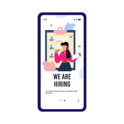 Onboarding page for recruiting or HR agency cartoo